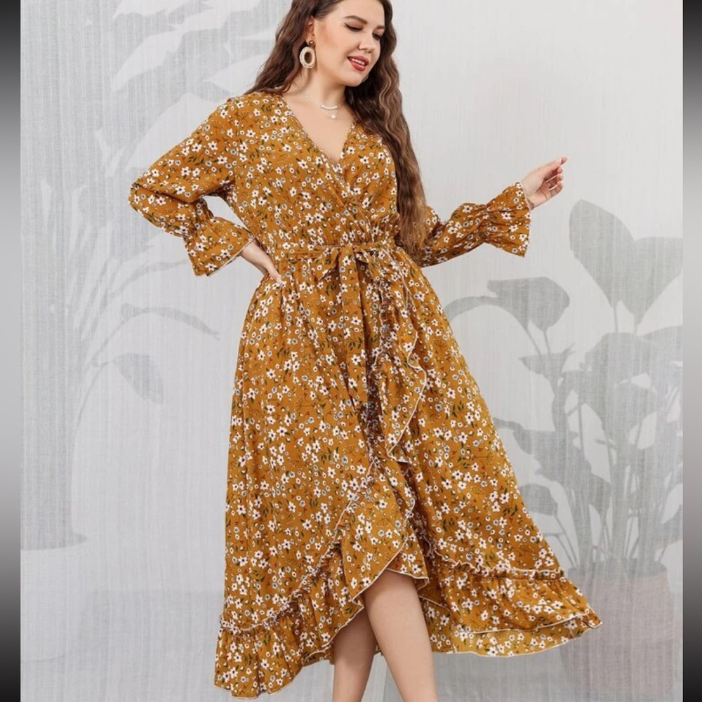 Long Sleeve Flowy Midi Floral Dress